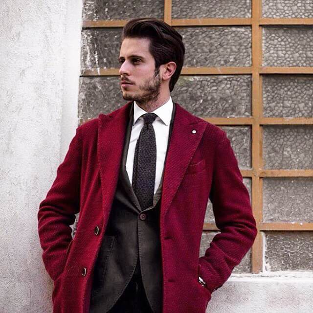 Maroon coats with pocket square