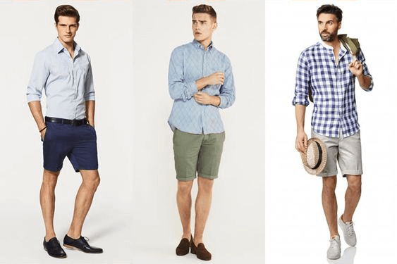 simple mens fashion shorts and closed toe shoes